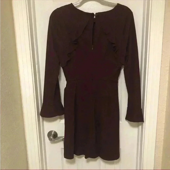 Deep Burgundy Ruffled Bell Sleeve Sheath Dress - Picture 5 of 13